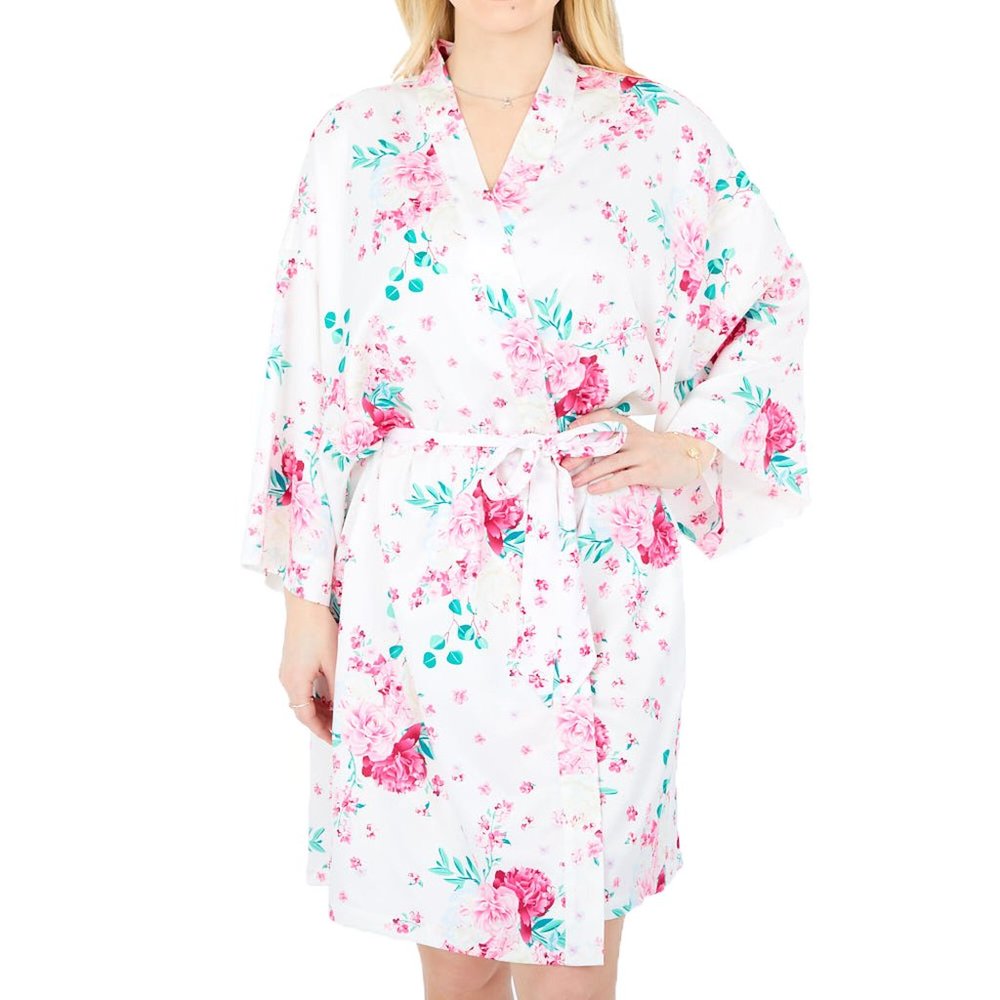 Icing Pink Peony Floral Satin Robe